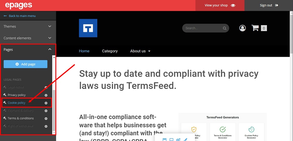 TermsFeed ePages: Editor - Legal Pages - Cookies Policy