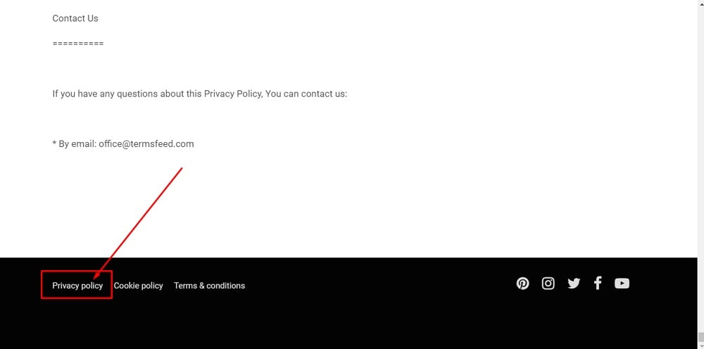 TermsFeed ePages: Editor - Privacy Policy - page displayed and linked in the footer