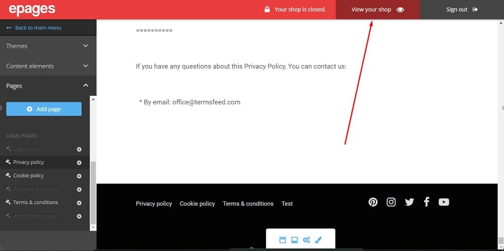 TermsFeed ePages: Editor - Privacy Policy - pasted - View your Shop