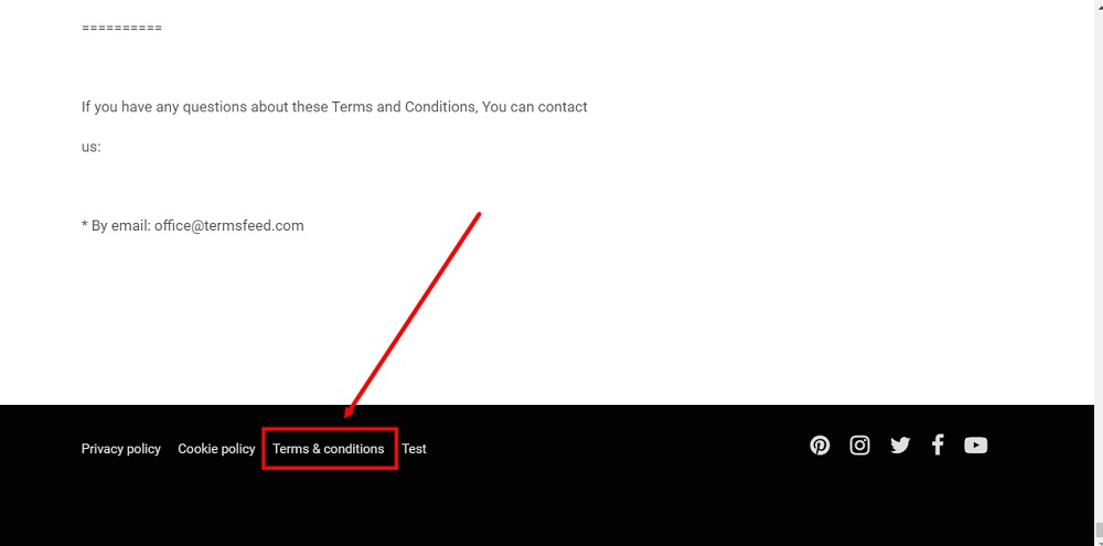 TermsFeed ePages: Editor - Terms and Conditions - page displayed and linked in the footer