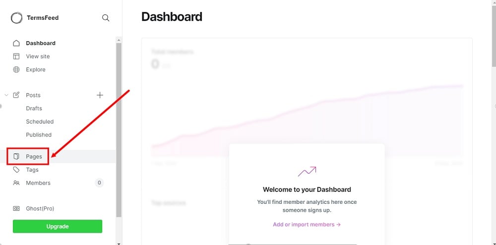 TermsFeed Ghost - Dashboard - Pages