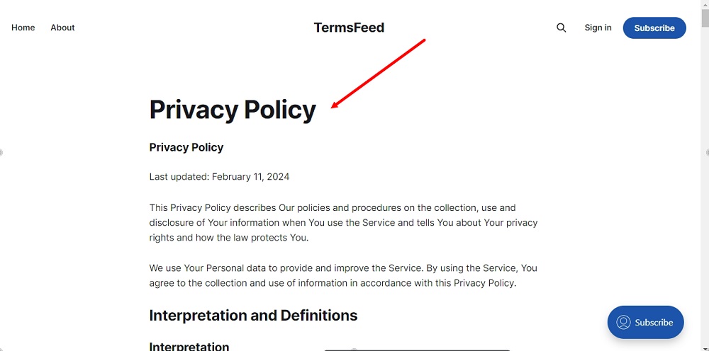 TermsFeed Ghost - Privacy Policy Page is Published