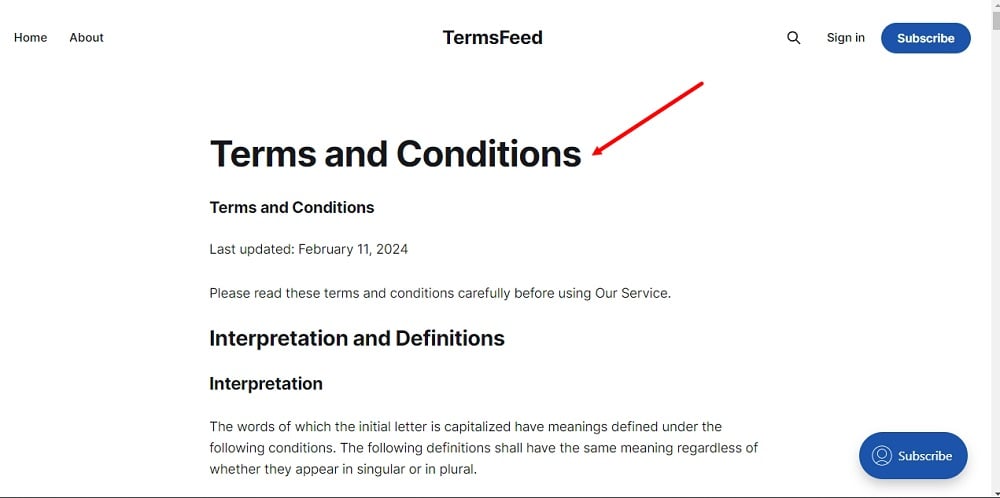 TermsFeed Ghost - Terms and Conditions Page is Published