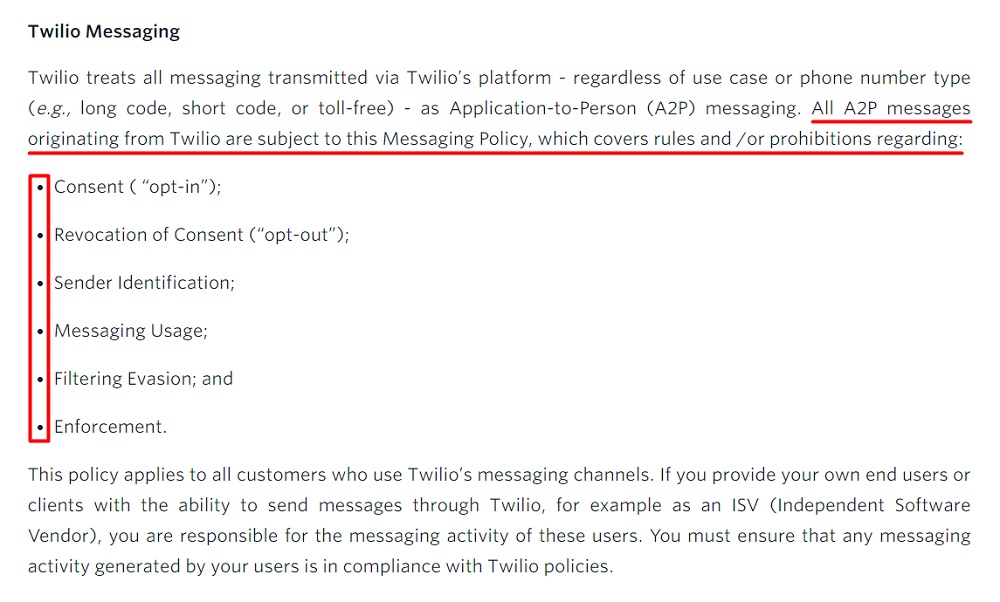 Twilio Messaging Policy: Intro section