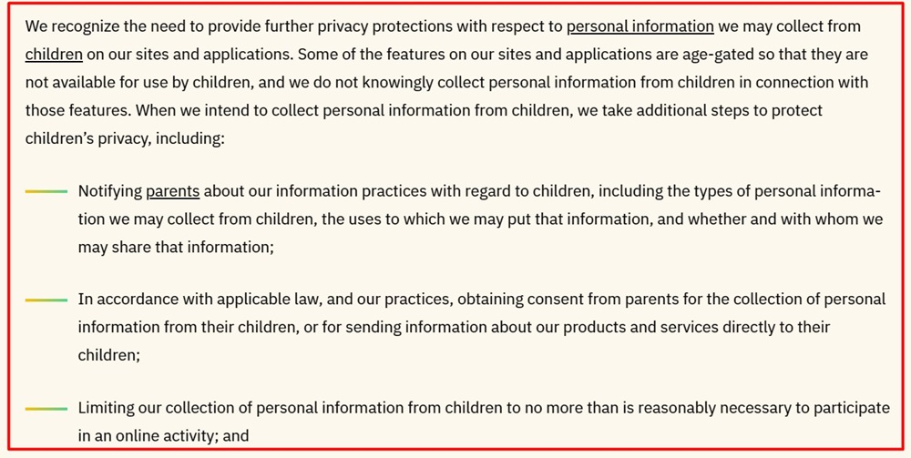 Walt Disney  Privacy Policy Childrens personal information clause