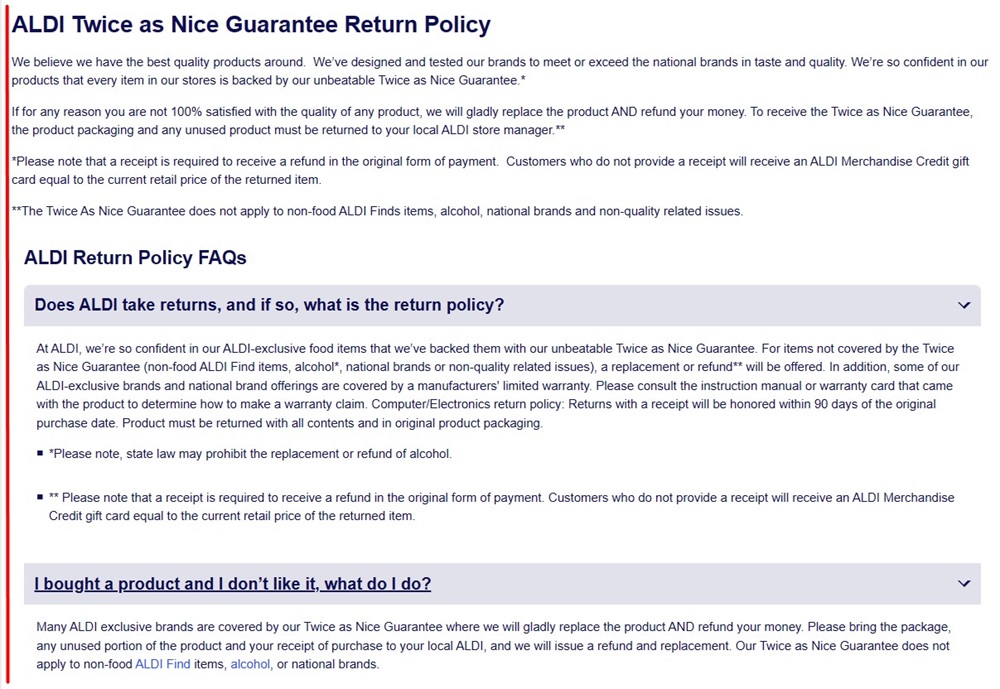 ALDI Money Back Guarantee