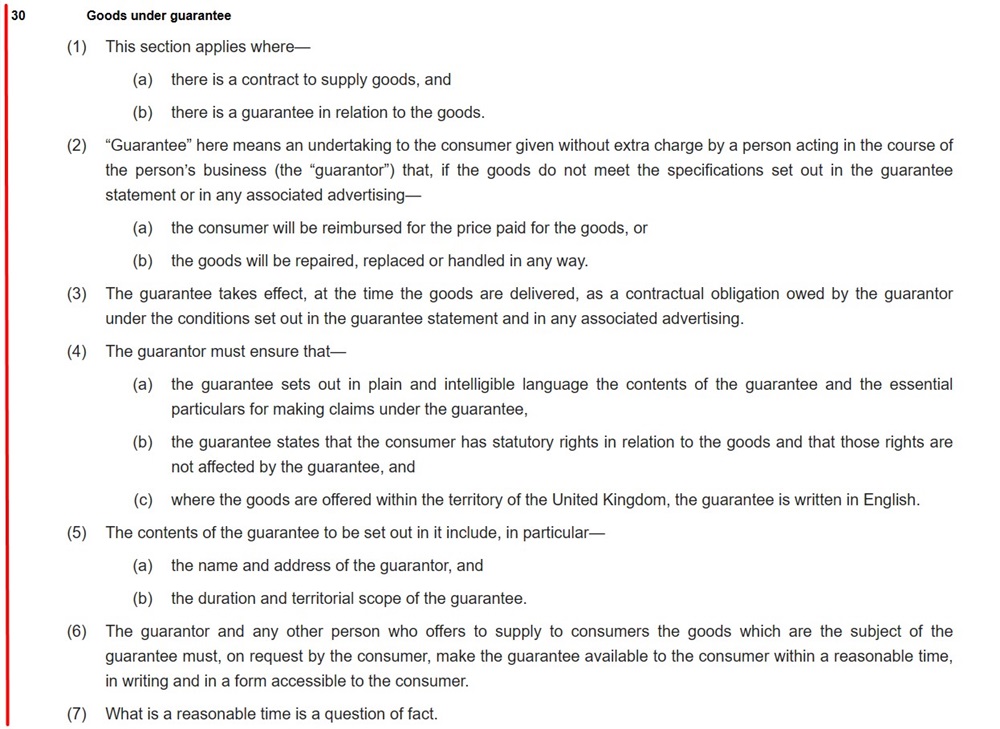 Consumer Rights Act 2015 - Section 30
