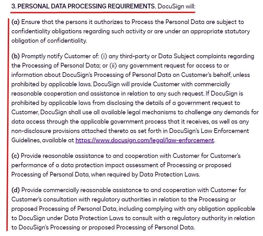 DocuSign DPA excerpt