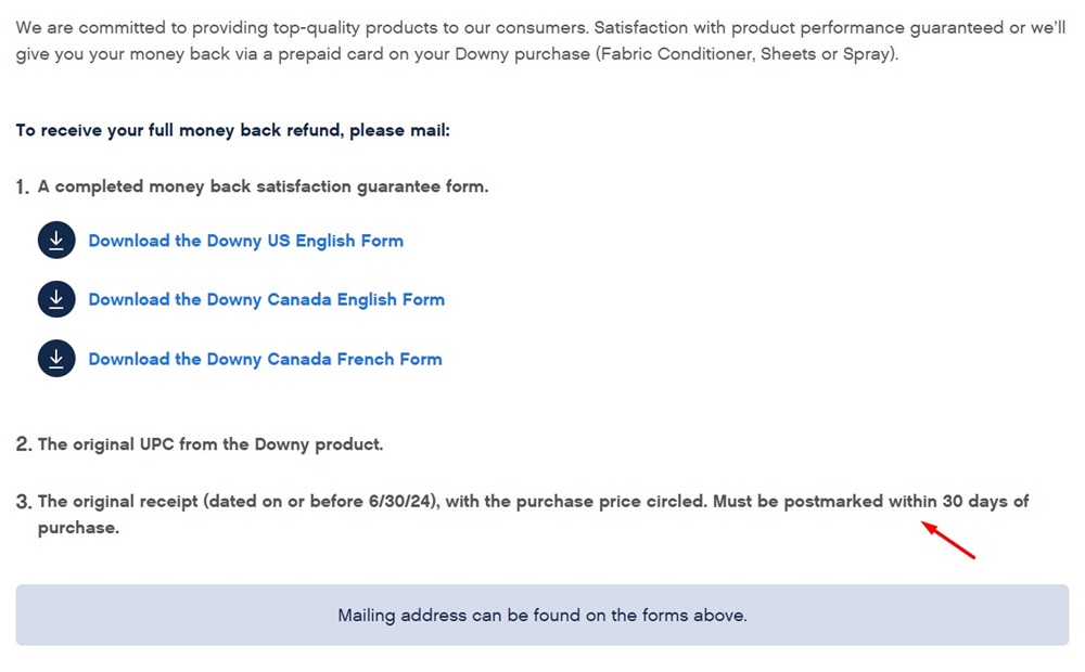 Downy Money Back Guarantee