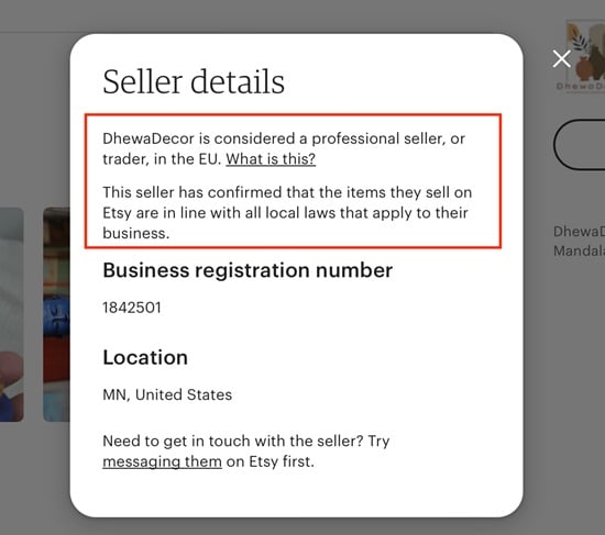 Etsy seller details