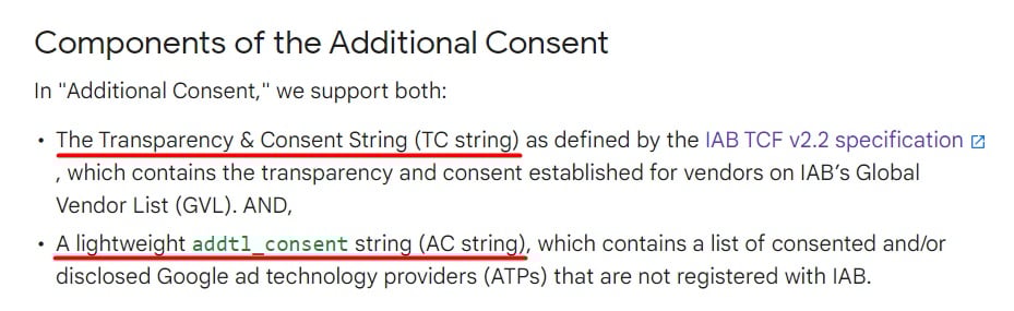 Google's Additional Consent technical specification: Components of the Additional Consent