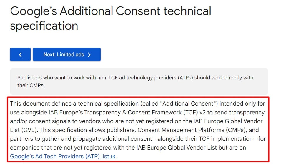Google Additional Consent technical specification