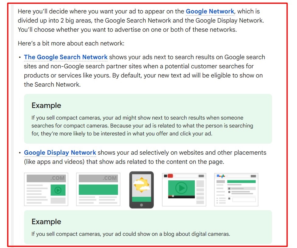 Google Ads set up page info