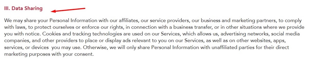 KitchenAid Privacy Notice: Data Sharing clause