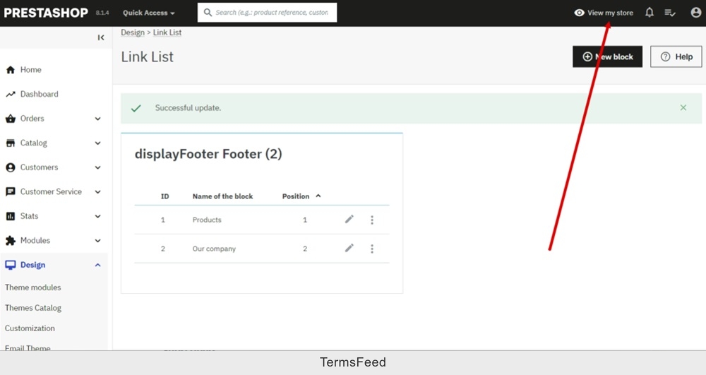 TermsFeed PrestaShop - Link List - Edited - View my store