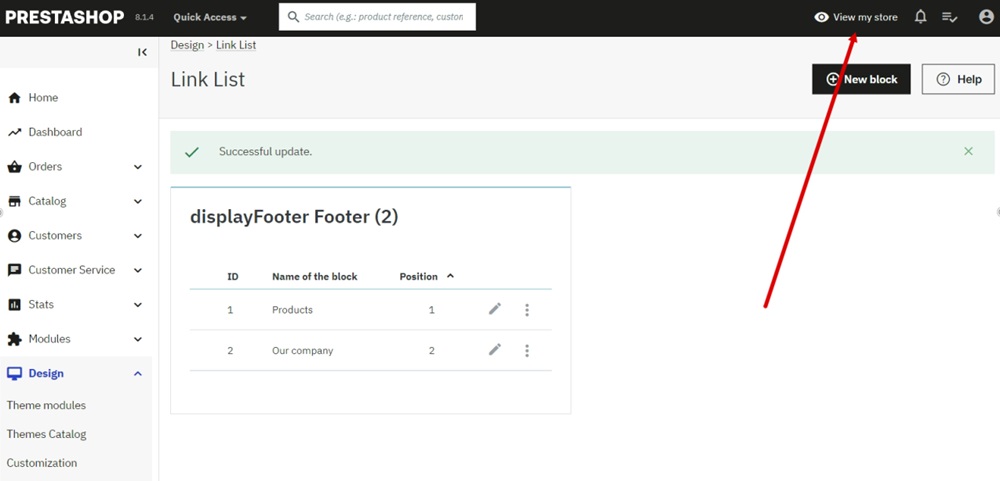 TermsFeed PrestaShop - Link List - View my store selected