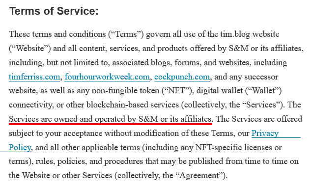 Tim Ferriss Terms of Service Intro clause updated