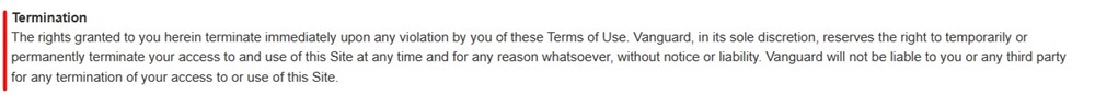 Vanguard Terms and Conditions: Termination clause