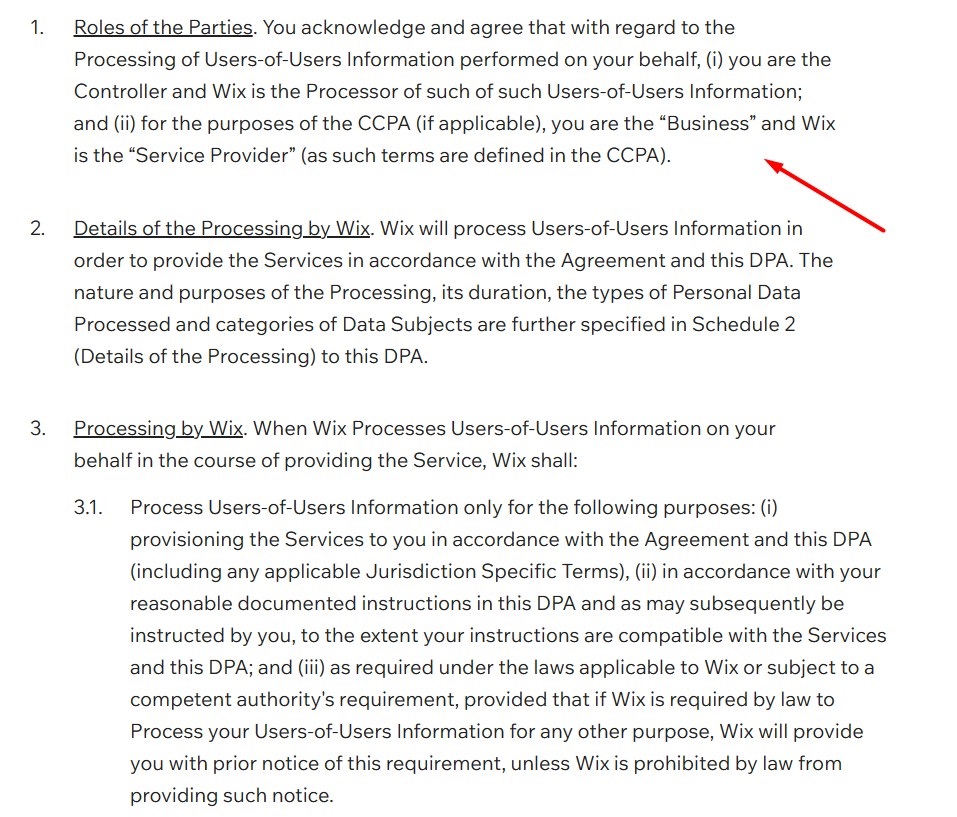 Wix DPA excerpt
