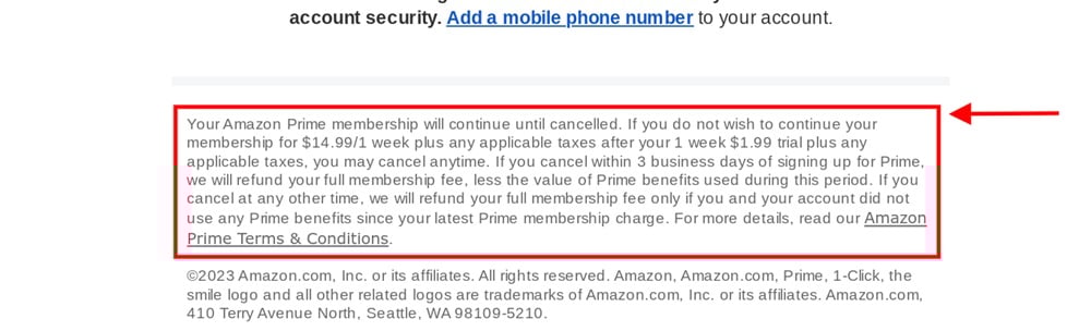 Amazon Prime membership fine print
