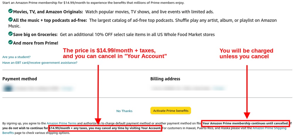 Amazon Prime sign-up page