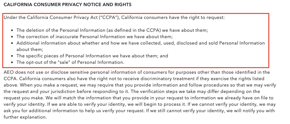 American Eagle CCPA Notice