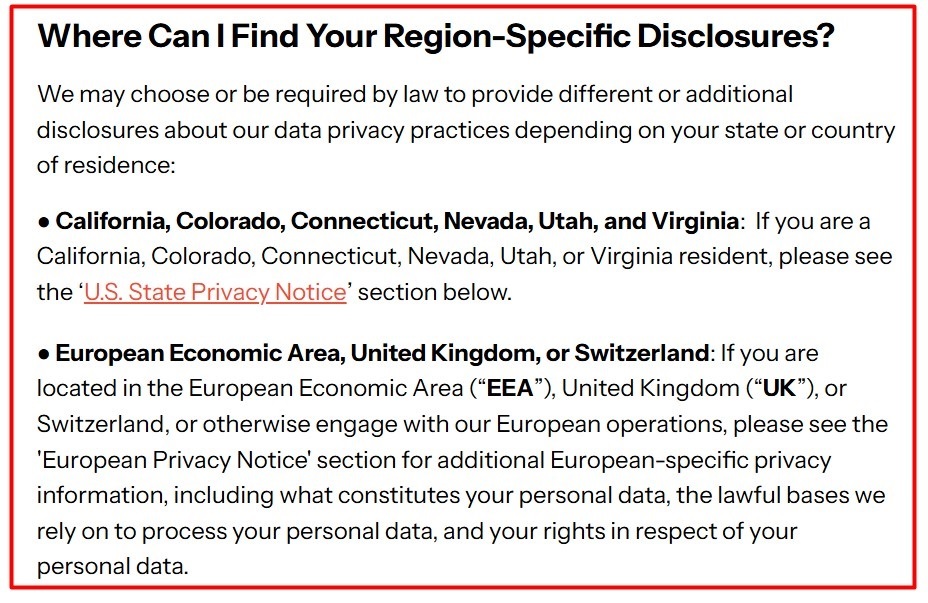 Dotdash Meredith Privacy Policy: Region-specific disclosure clause