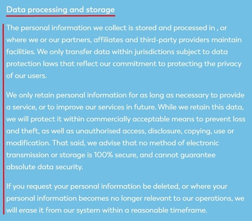 Kelly Irving Privacy Policy: Data processing and storage clause