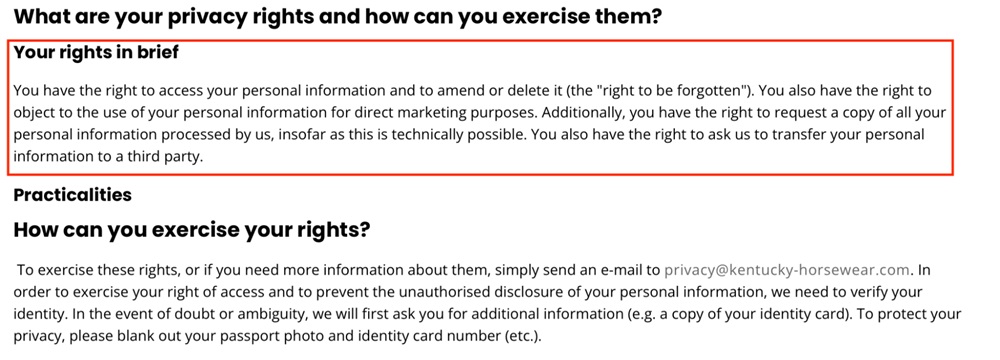 Kentucky Horsewear Privacy Policy: Privacy rights clause
