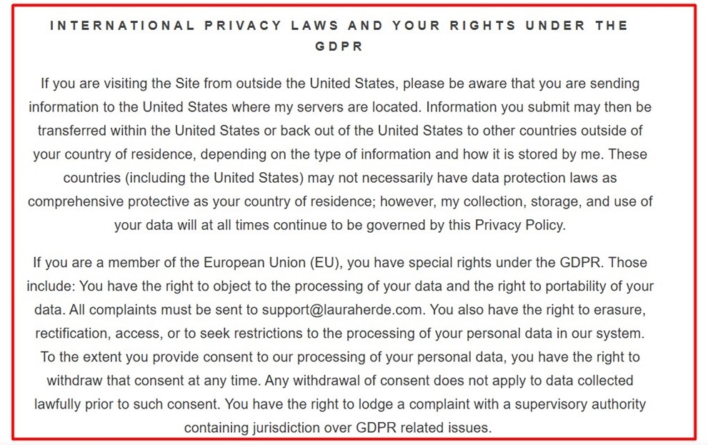 Laura Herde Privacy Policy: GDPR clause