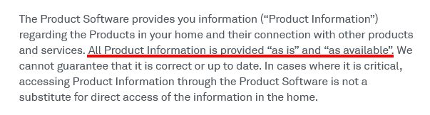 Nest EULA As is As available clause