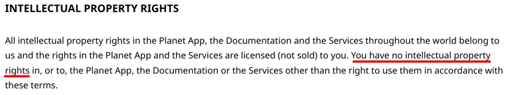 Planet App EULA: Intellectual Property Rights clause
