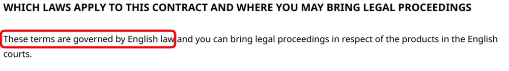 Planet App EULA: Governing law clause