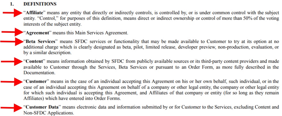 Salesforce MSA: Definitions clause excerpt