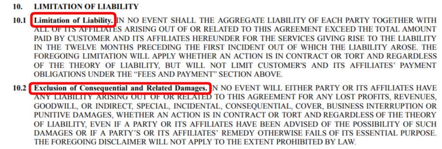 Salesforce MSA: Limitation of Liability clause
