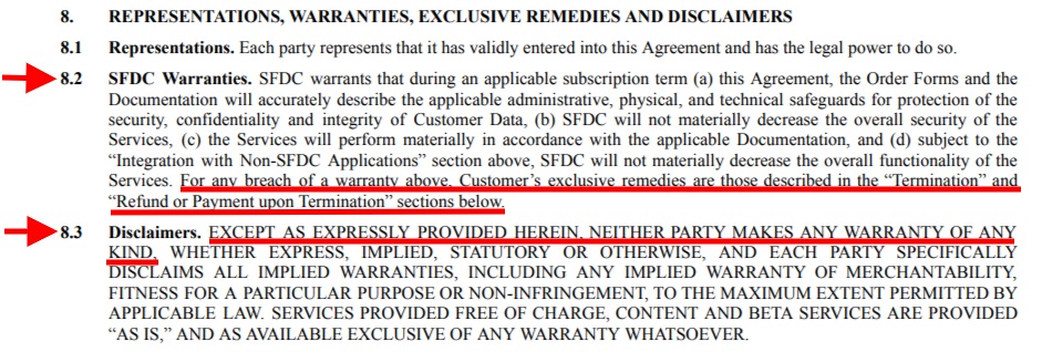 Salesforce MSA: Warranty clause