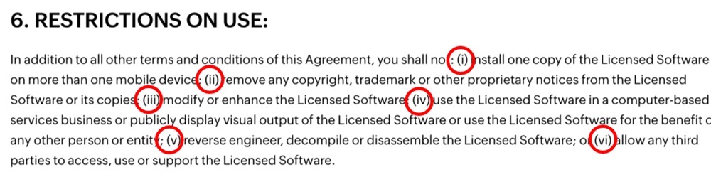 Zoho EULA: Restrictions on Use clause