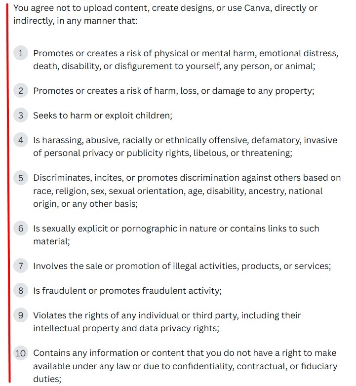 Canva Acceptable Use Policy excerpt