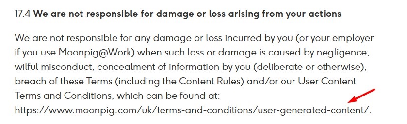 Moonpig Terms and Conditions excerpt