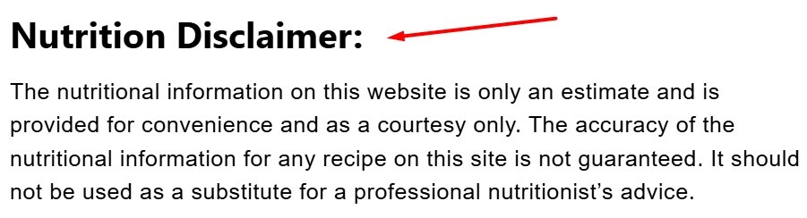 Nutrition disclaimer