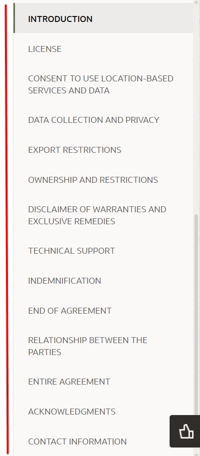Oracle EULA Table of Contents