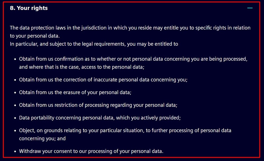 Siemens Privacy Notice: Rights clause