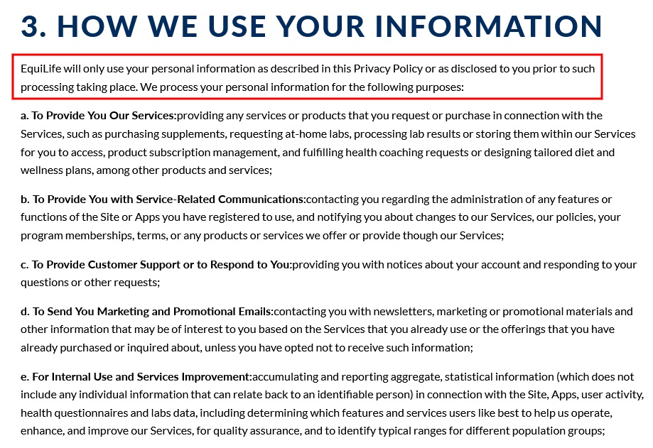 EquiLife Privacy Policy: How we use your personal information clause