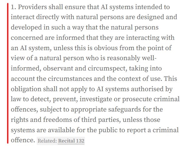 EU AI Act Article 50 Section 1