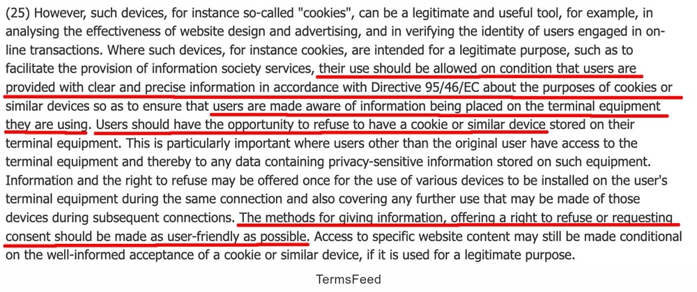 EU Cookie Law: Notice and refusal of cookies section