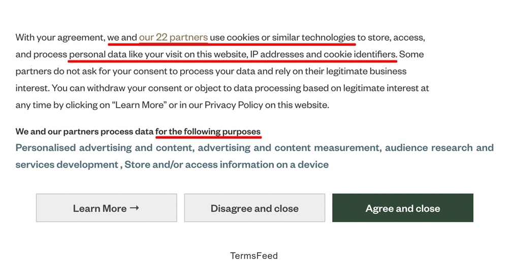 Harrods Cookie Consent Notice