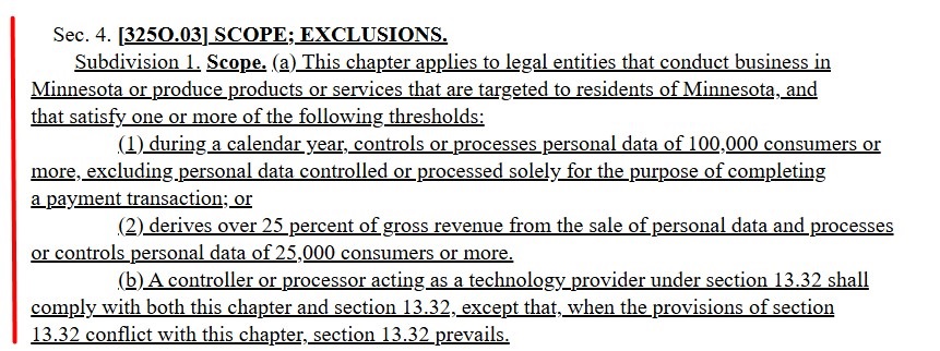 Section 4 325O 03 Subdivision 1 of the MCDPA: Scope and Exclusions excerpt