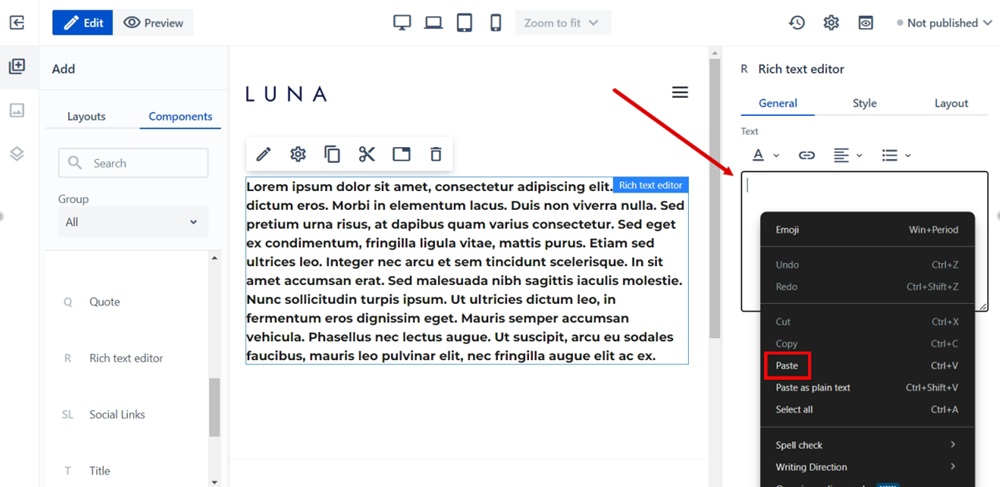 WebSight Demo Luna - Rich text editor - Paste