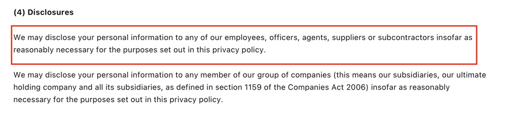 Dolly and Dotty Privacy Policy: Disclosures clause