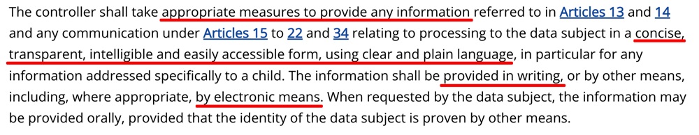 GDPR Article 12 excerpt